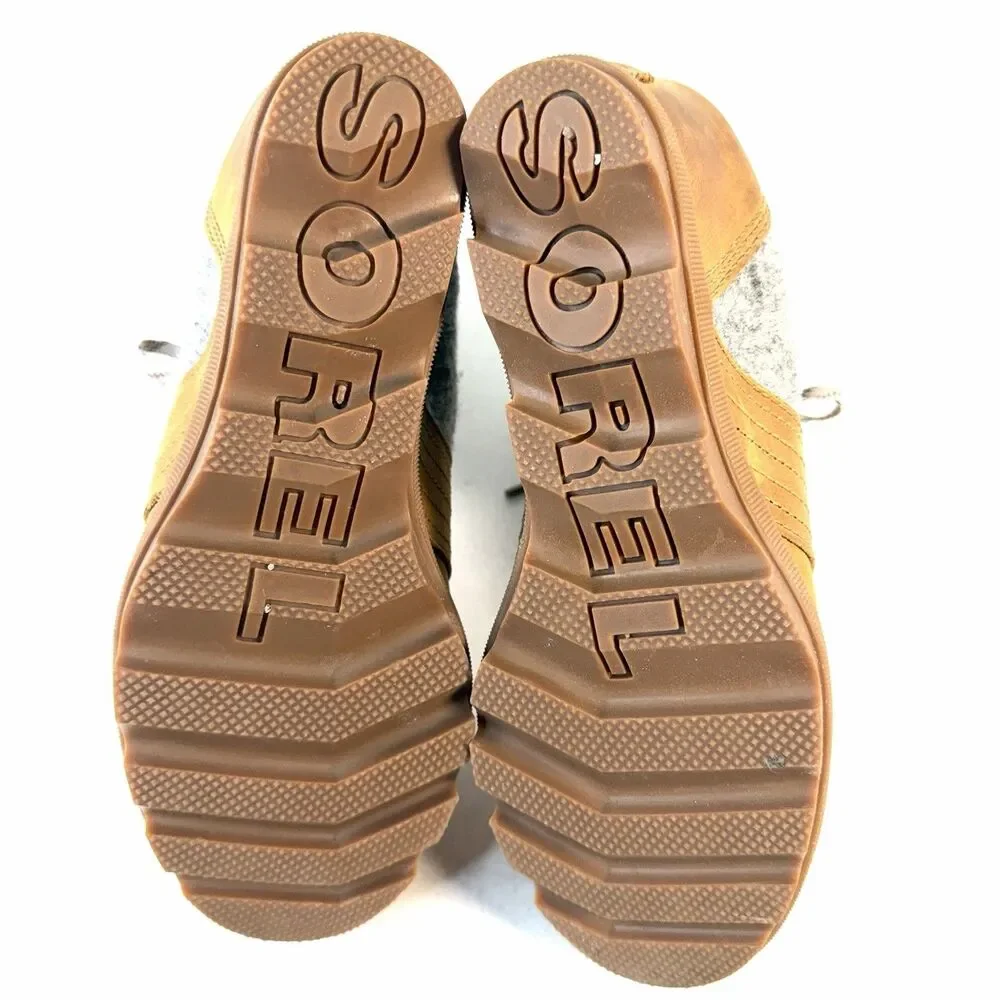 Sorel Lexie Wedge Boots Wool Felt Camel Leather NL3376-224 Women's Size 8.5